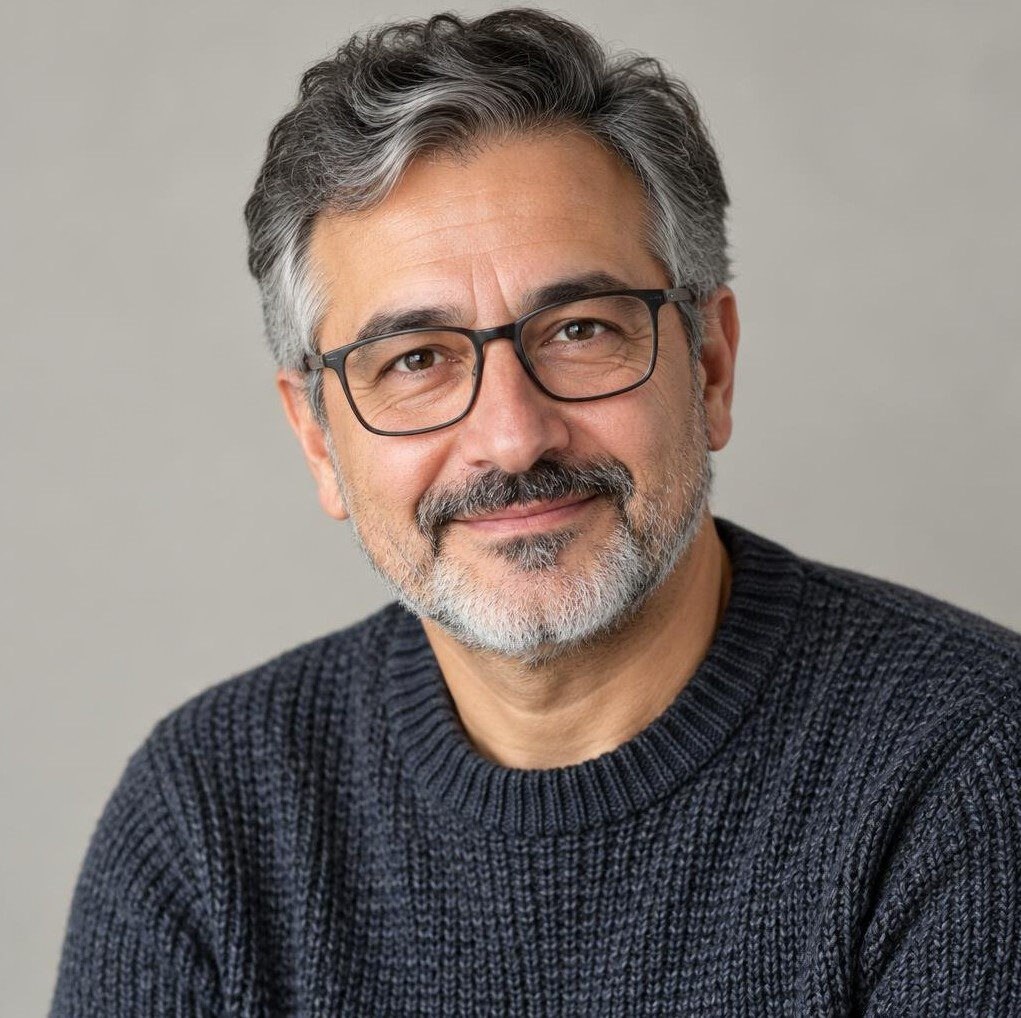 Portrait of a man with glasses and a light shirt